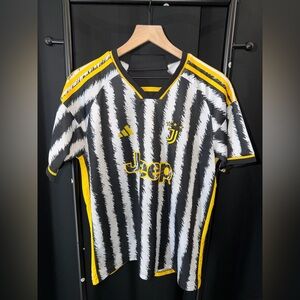 Vintage Juventus Kids' Black & White Zebra Stripe Soccer Jersey with Yellow Trim